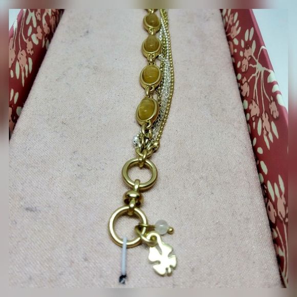 NWT Lucky Brand Gift Boxed Gold Multi Strand Layered Citrine Bracelet - Picture 2 of 3